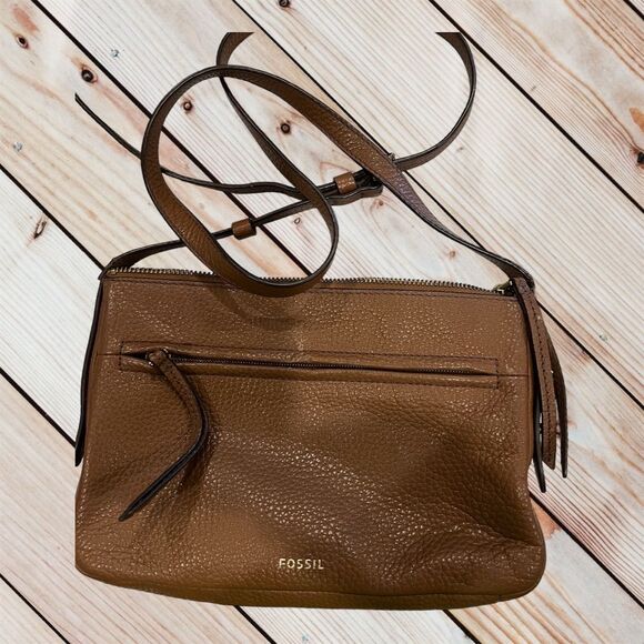 Fossil Gemma Women's Brown Pebbled Leather Crossbody Handbag - Picture 1 of 7